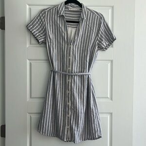 Blue and white striped linen summer dress.